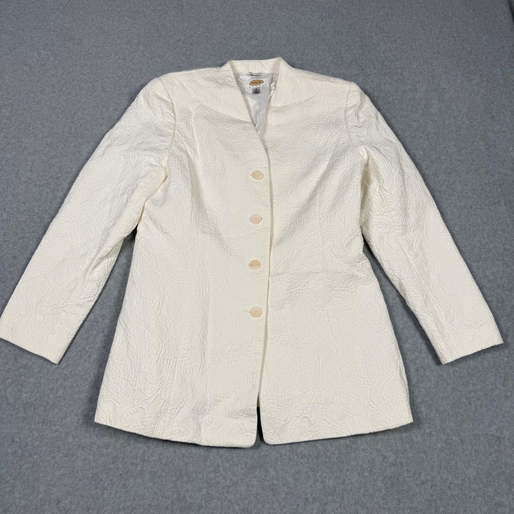 Talbots Petites Ivory Matelasse Blazer Jacket Italian Fabric Size 10P Floral